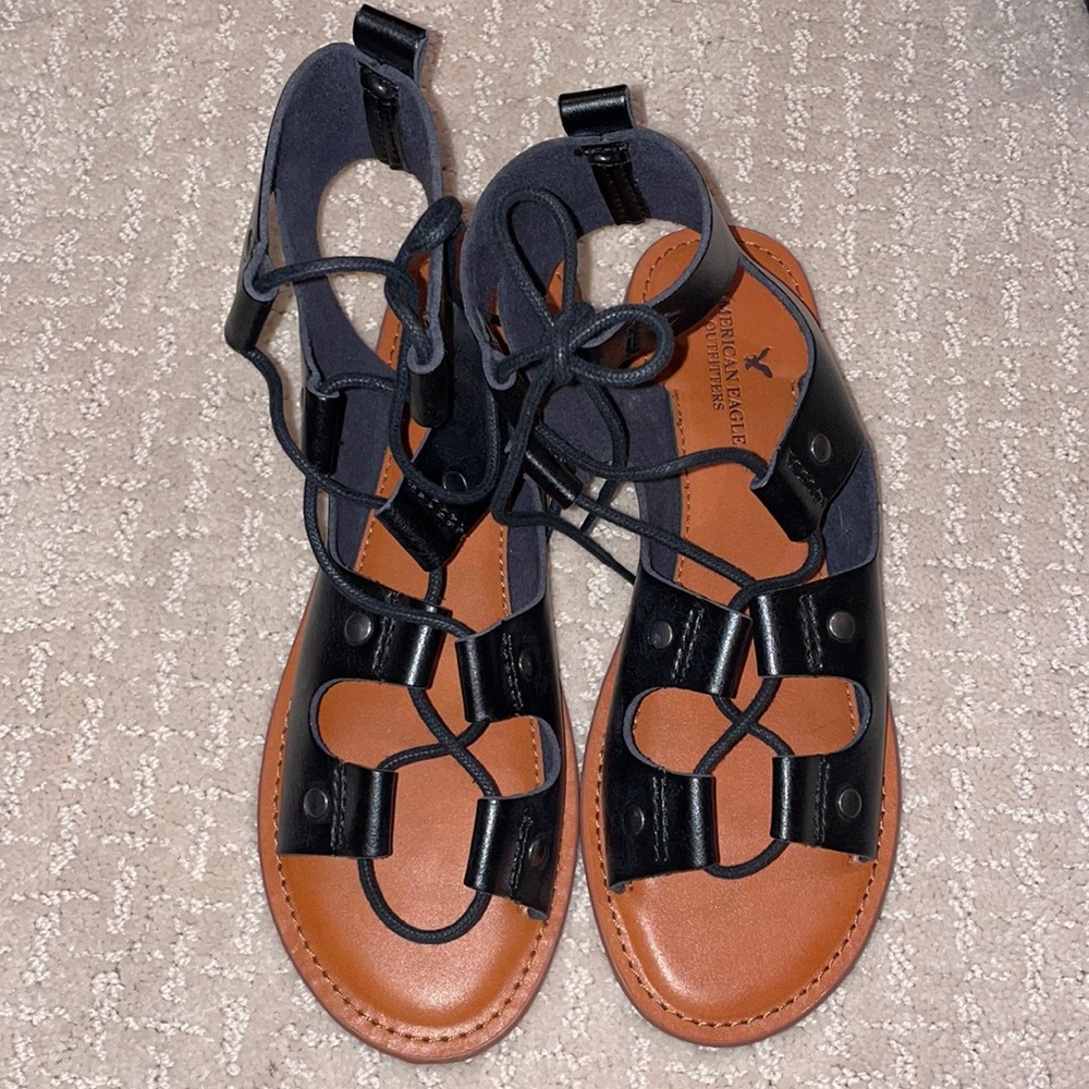 Brand new black lace up sandals